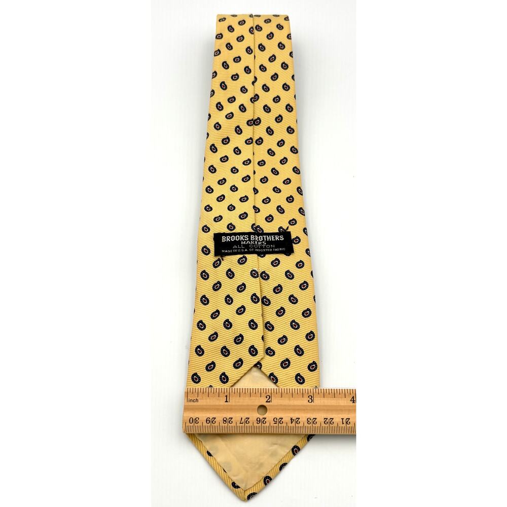 Brooks Brothers Makers Mens Cotton Tie Geometric Yellow Blue Made USA Preppy - Picture 7 of 7